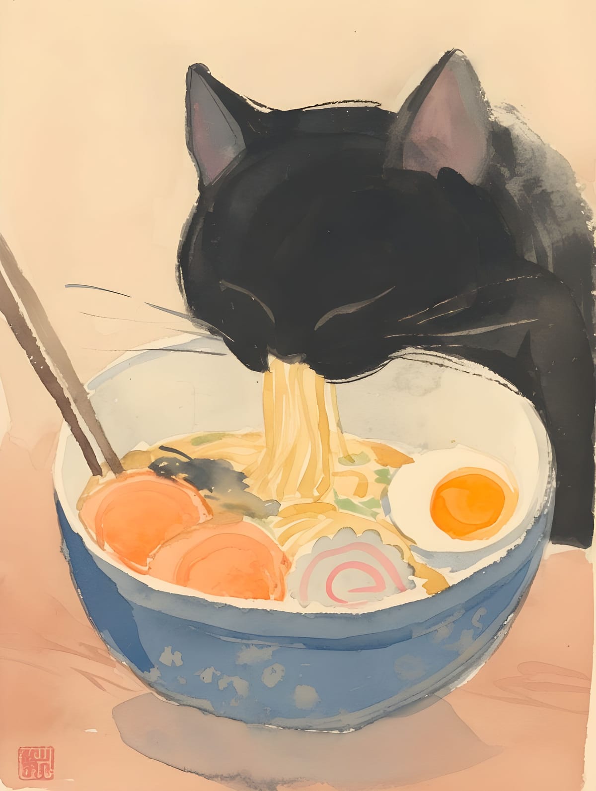 Cat Eating Ramen