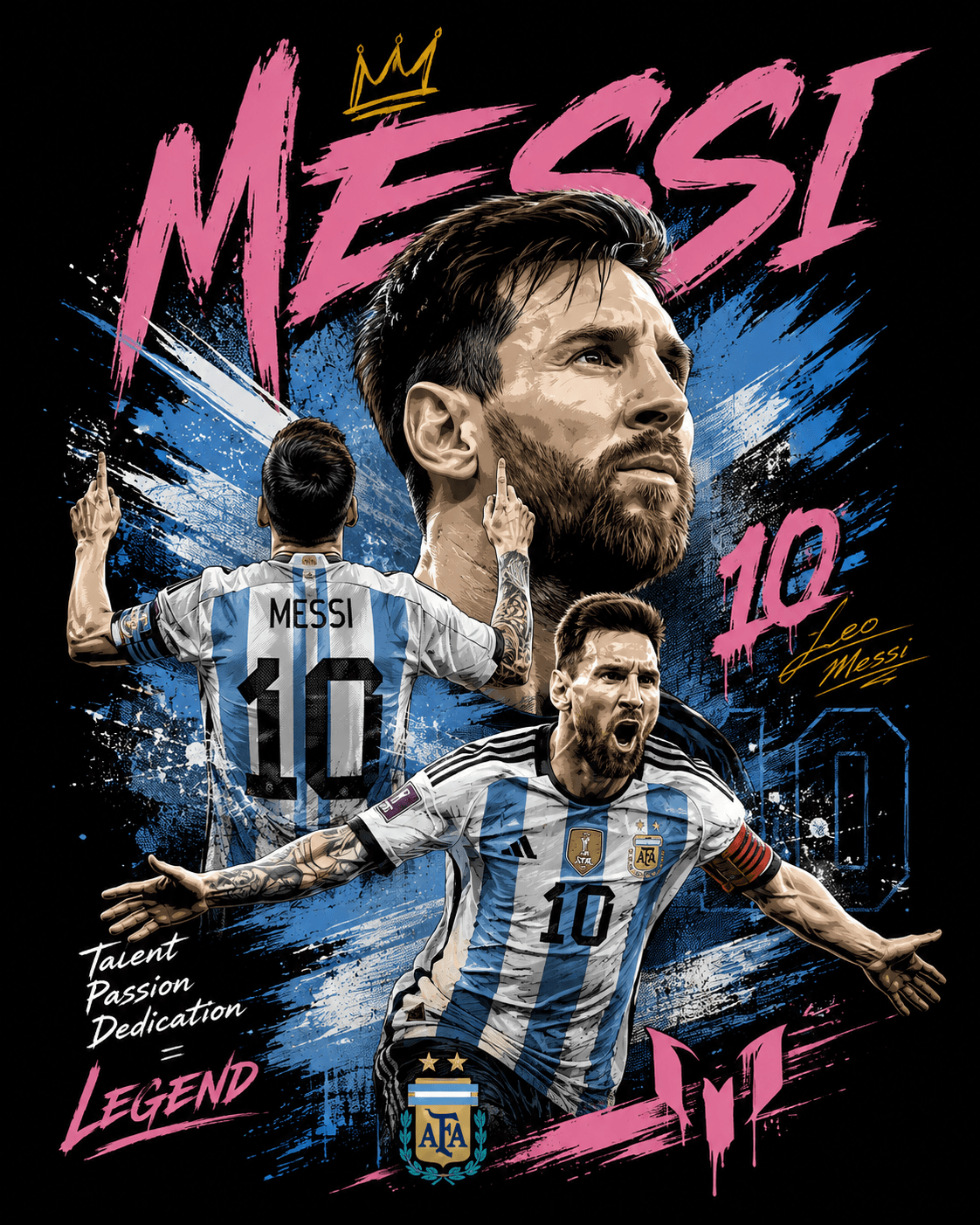 Lionel Messi Animated Street Art T-Shirt Design | Football Legend Graphic Tee | Argentina Champion.