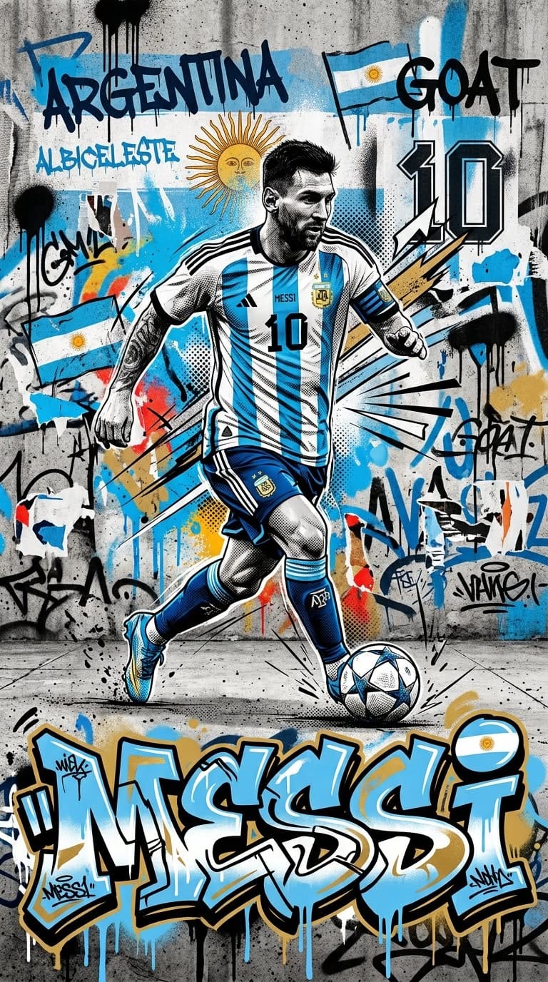 Lionel Messi | Graffiti | Póster Deportivo | Arte de Fútbol