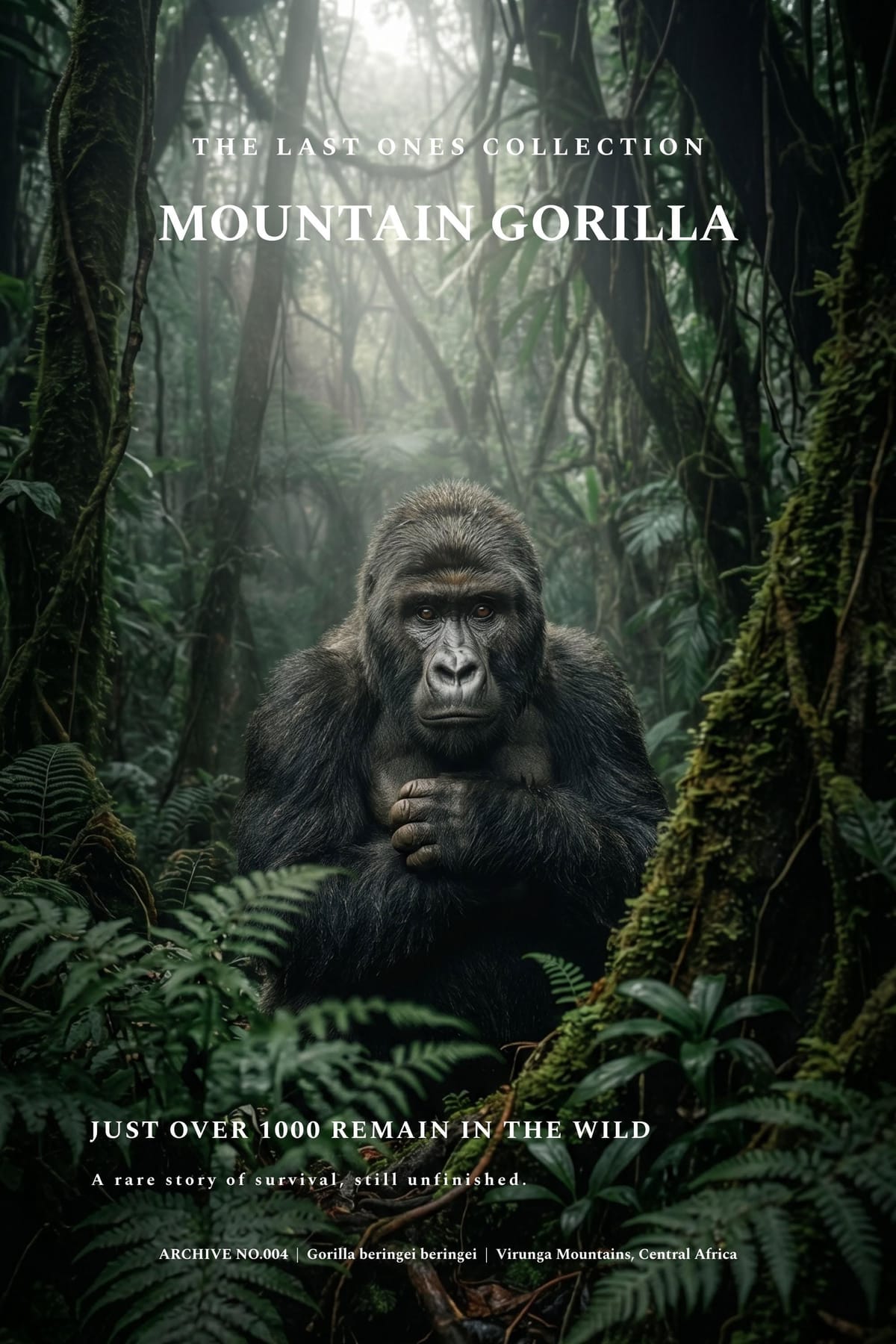 Mountain Gorilla Poster, Endangered Species Wall Art, Wildlife Conservation Print, Dark Animal Poster, The Last Ones Collection