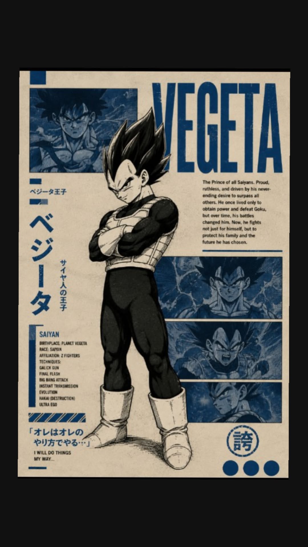 Vegeta Vintage Manga Collage Poster 💙 Saiyan Prince Edit