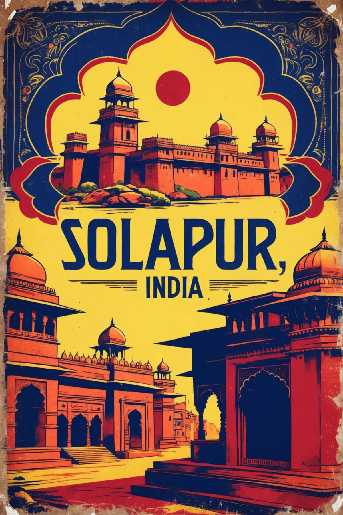 Solapur India Vintage Travel Tourism Poster