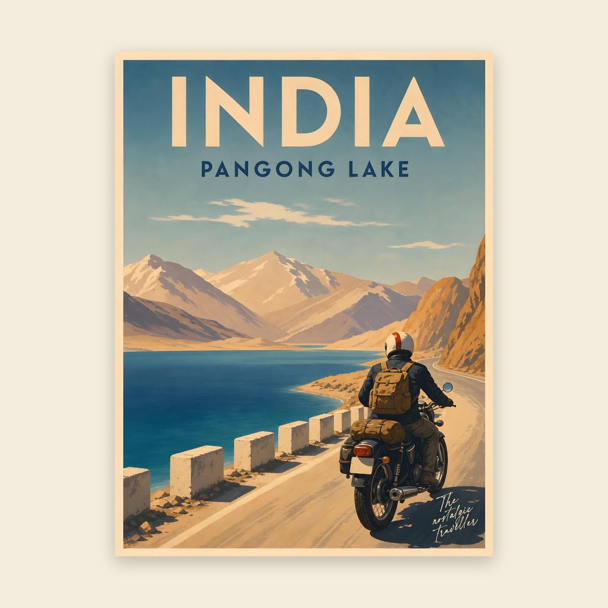 Vintage Travel Poster Pangong Lake | High-Altitude Ladakh India | Mid-Century Asia Print