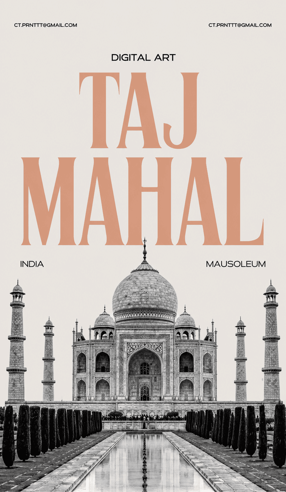 Taj Mahal Travel Poster | Minimalist Vintage Wall Art | India Landmark Aesthetic