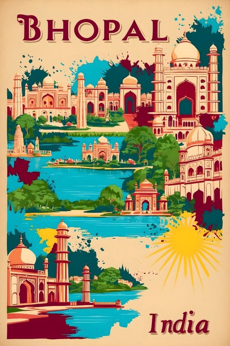 Bhopal India Vintage Travel Tourism Poster