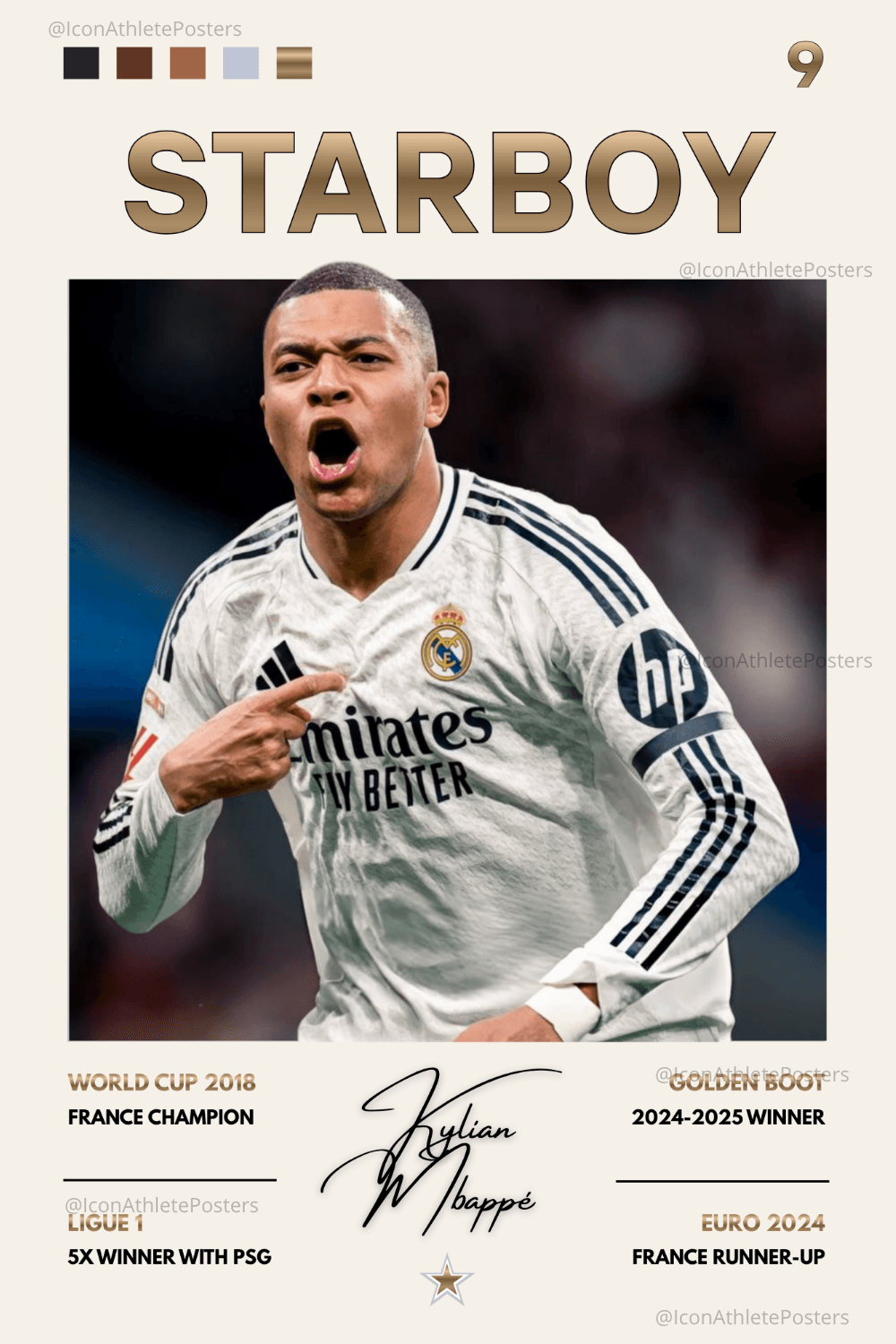 Kylian Mbappé Real Madrid Poster | Football Wall Art Printable | Soccer Room Decor Gift