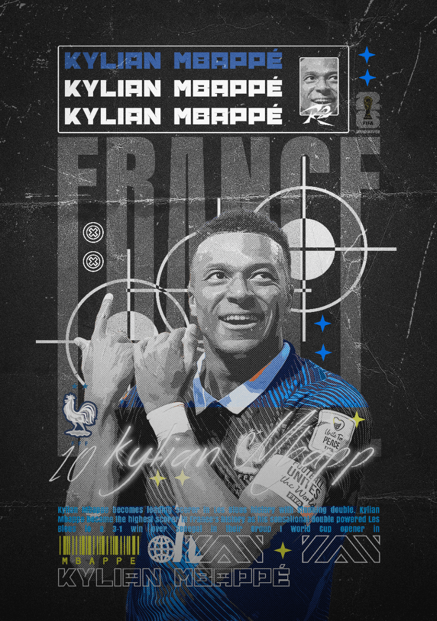 Kylian Mbappe France National Team Dark Grunge Poster