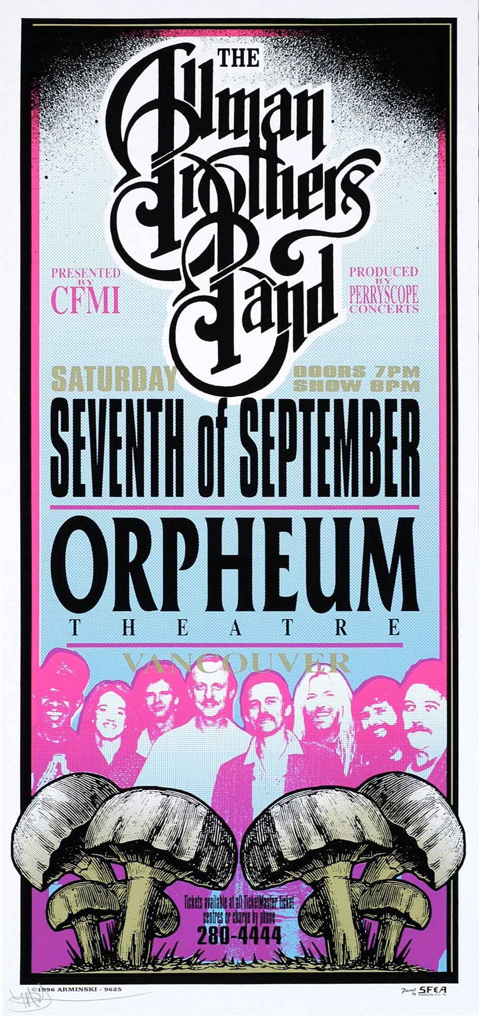 HANDBILL The Allman Brothers Band Art by Mark Arminski 4.25" X 8.75" Inches