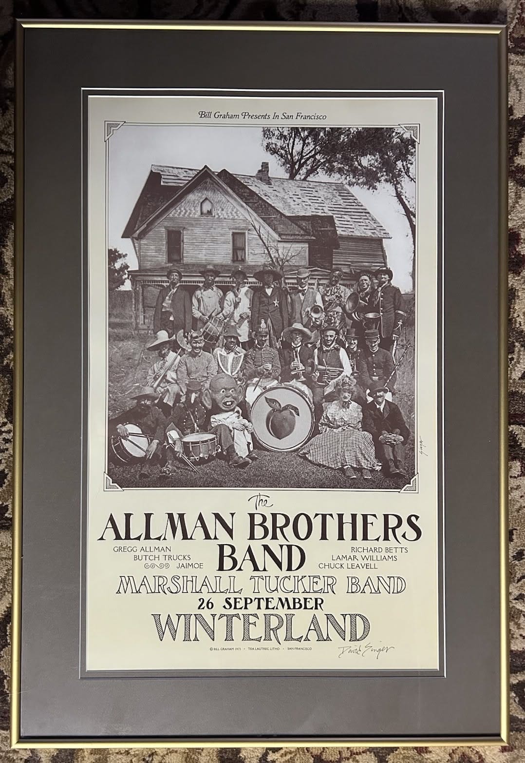 1973-allman Brothers Band-winterland-9/26/73-david Singer-signed-framed