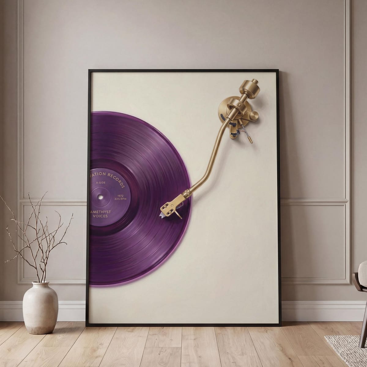 Deep Purple Vinyl Music Wall Art, Retro Turntable Poster, Above Couch Print, Large Oversized Office Decor For Entryways & Living Rooms