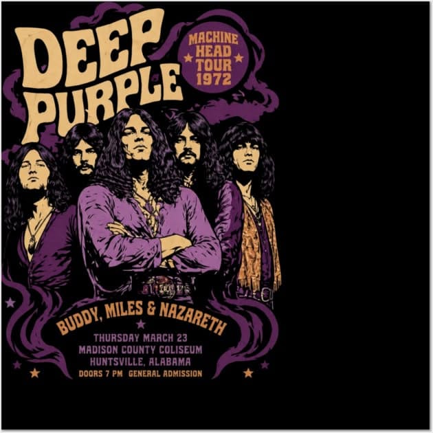 Vintage 1972 Deep Purple Machine Head Concert Art Poster