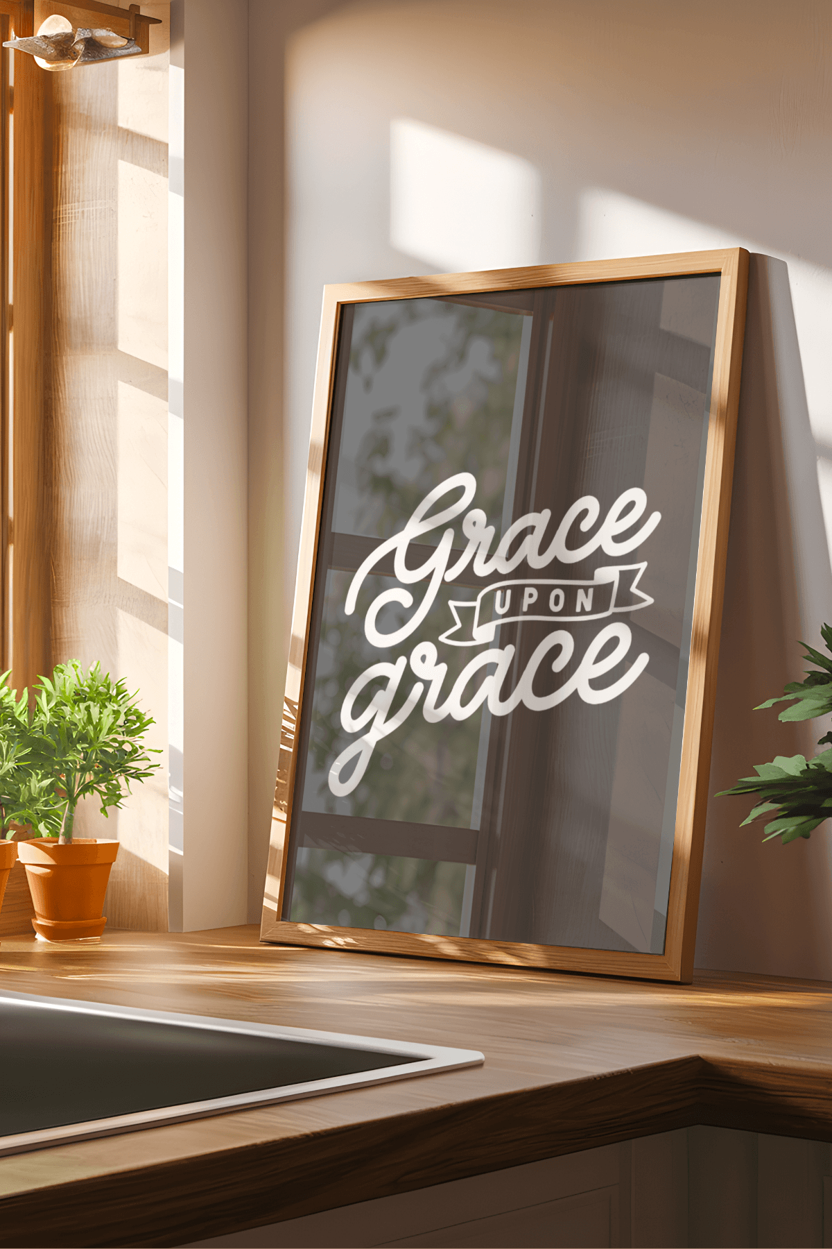 Charcoal Gray Grace Upon Grace Poster – Modern Scripture Wall Art