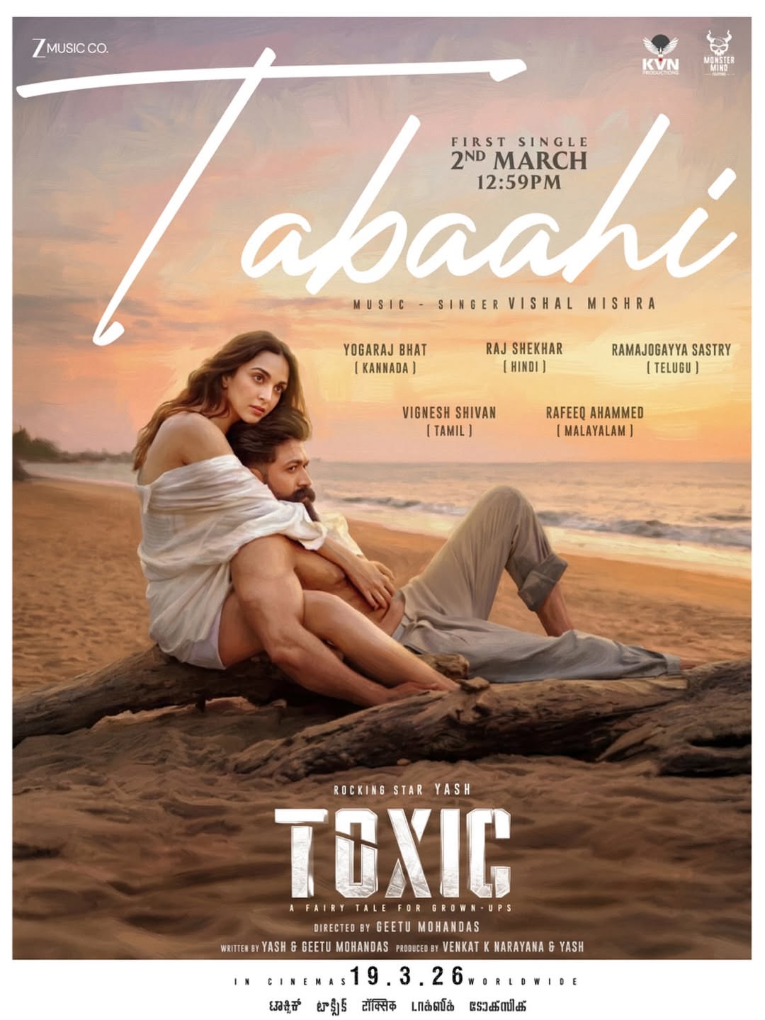 Toxic Tabaahi song poster ft. Yash and Kiara Advani