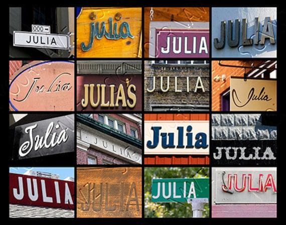 JULIA Personalized Poster featuring photos of actual signs; Art print; Wall decor; Custom wall art; Name poster; Birthday gift