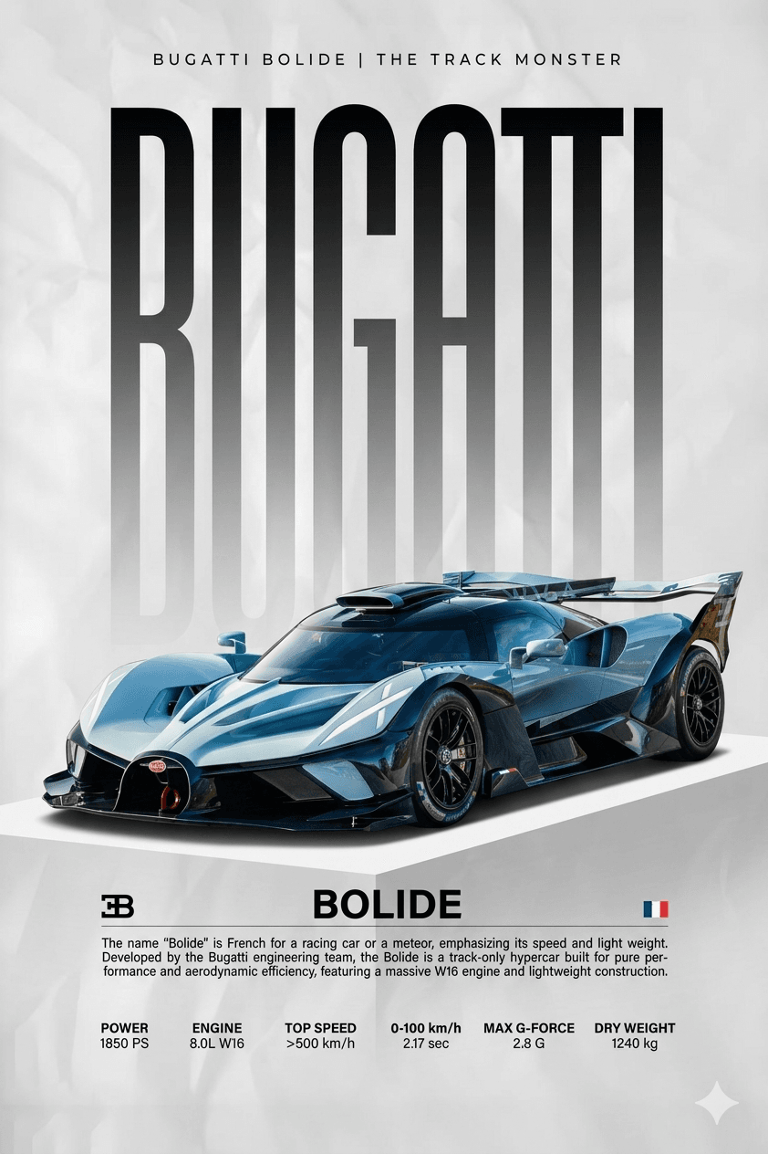 The Absolute Apex of Speed: Analyzing the Bugatti Bolide Track-Only Hypercar Poster