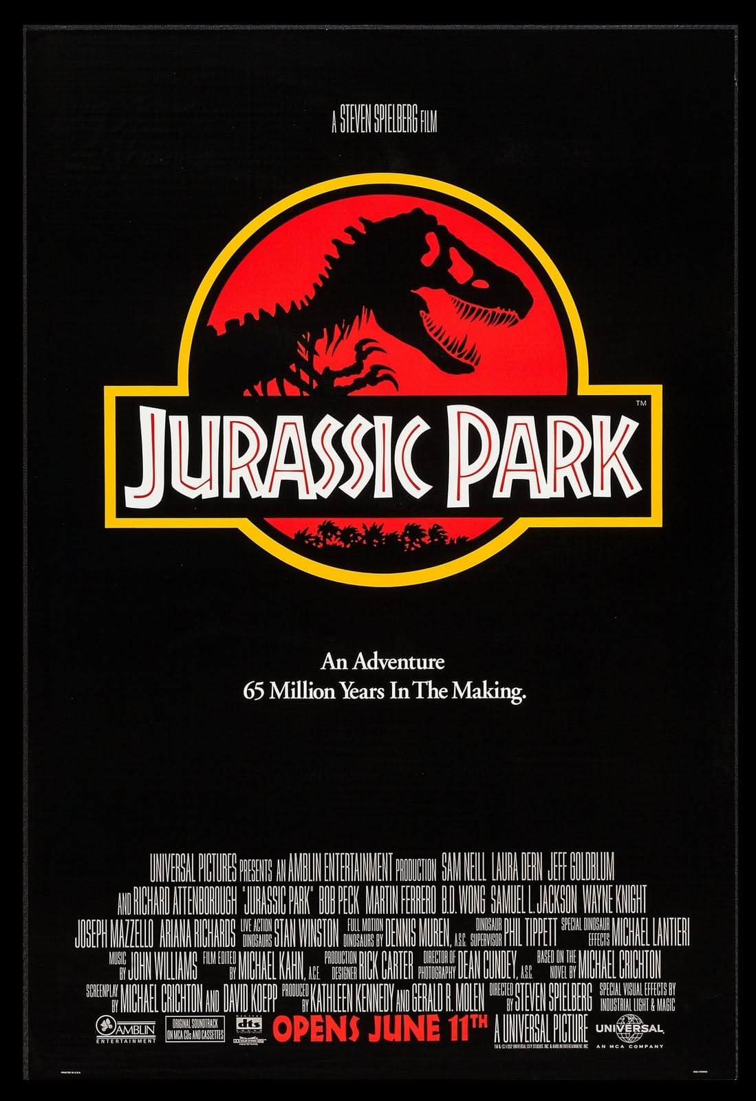 Jurassic Park Spielberg Dinosaur Science Fiction 1993 Red T-rex Advance 1-sheet