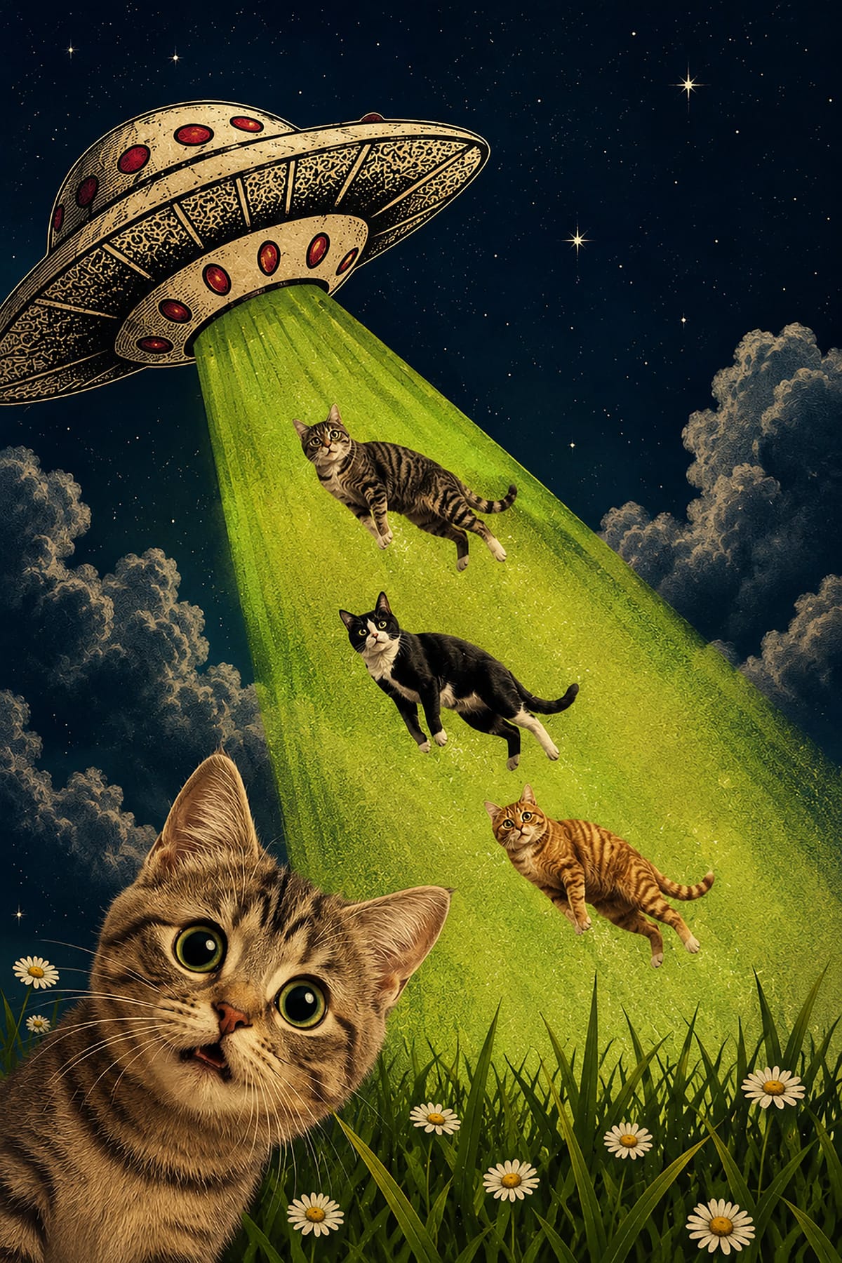 Cat UFO Poster Space Cat Art