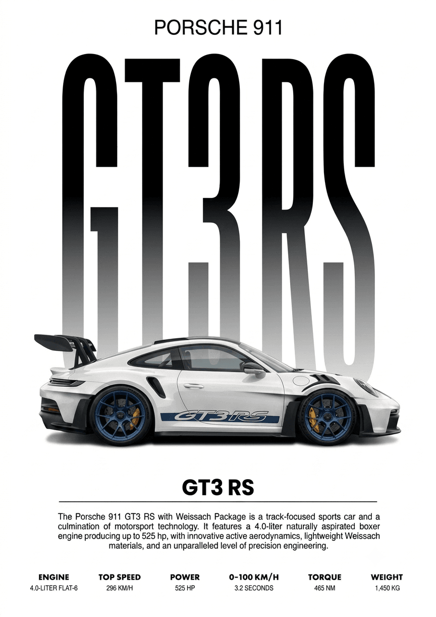 Apex of Performance: Porsche 911 GT3 RS Spec Sheet Poster