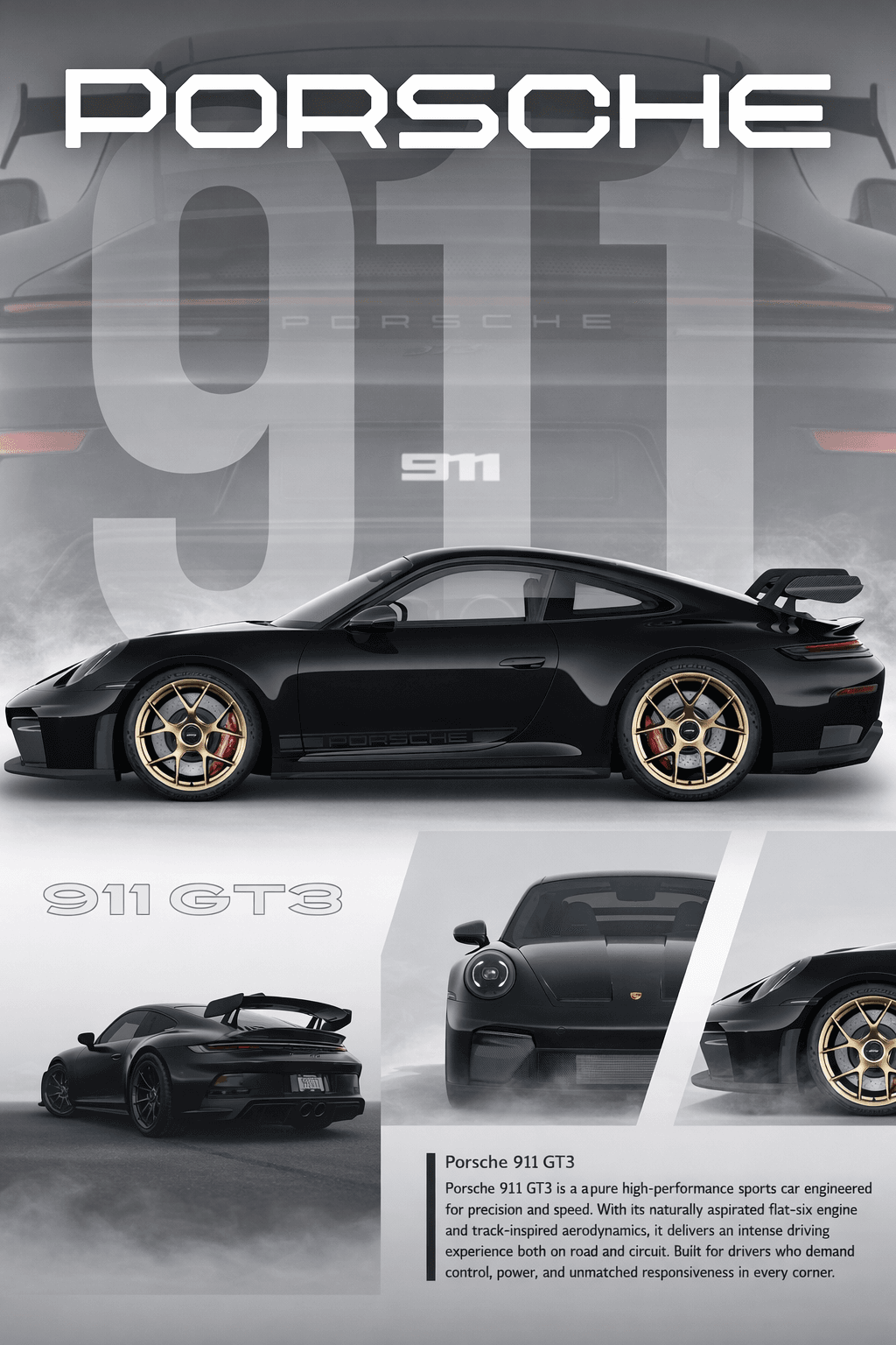 Black Porsche 911 gt3 car poster