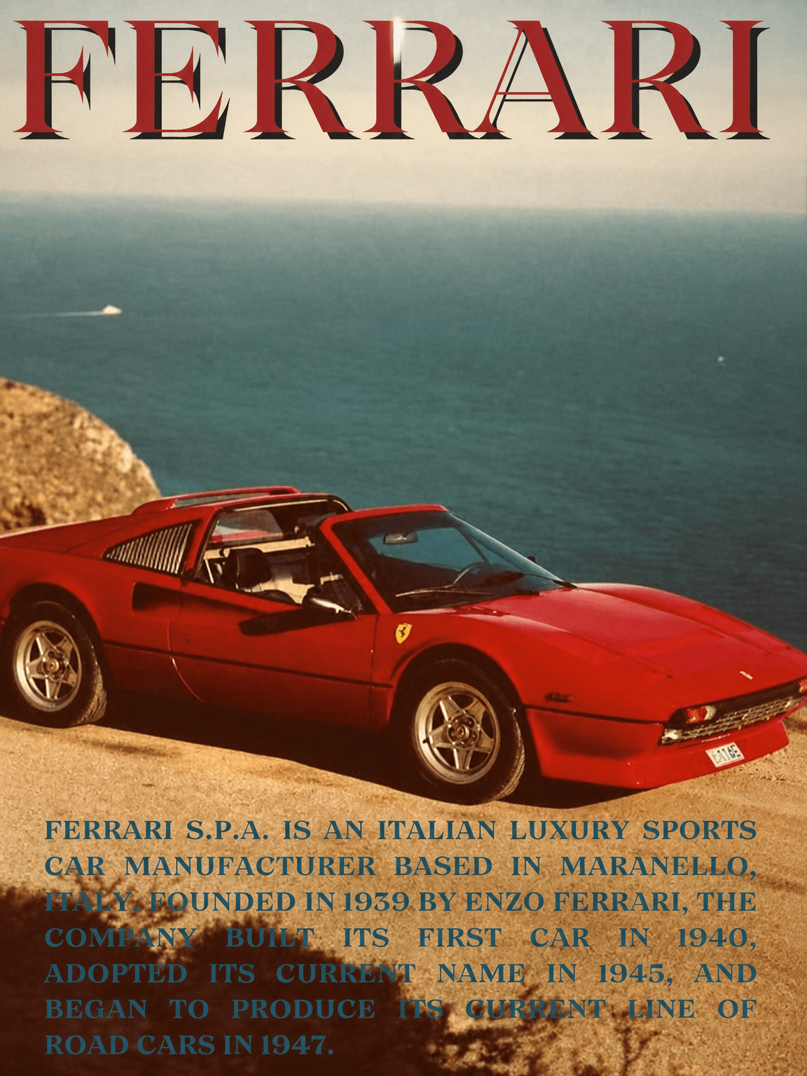 Lámina decorativa "Ferrari clásico en la costa" - Lámina decorativa "Ferrari clásico en la costa"