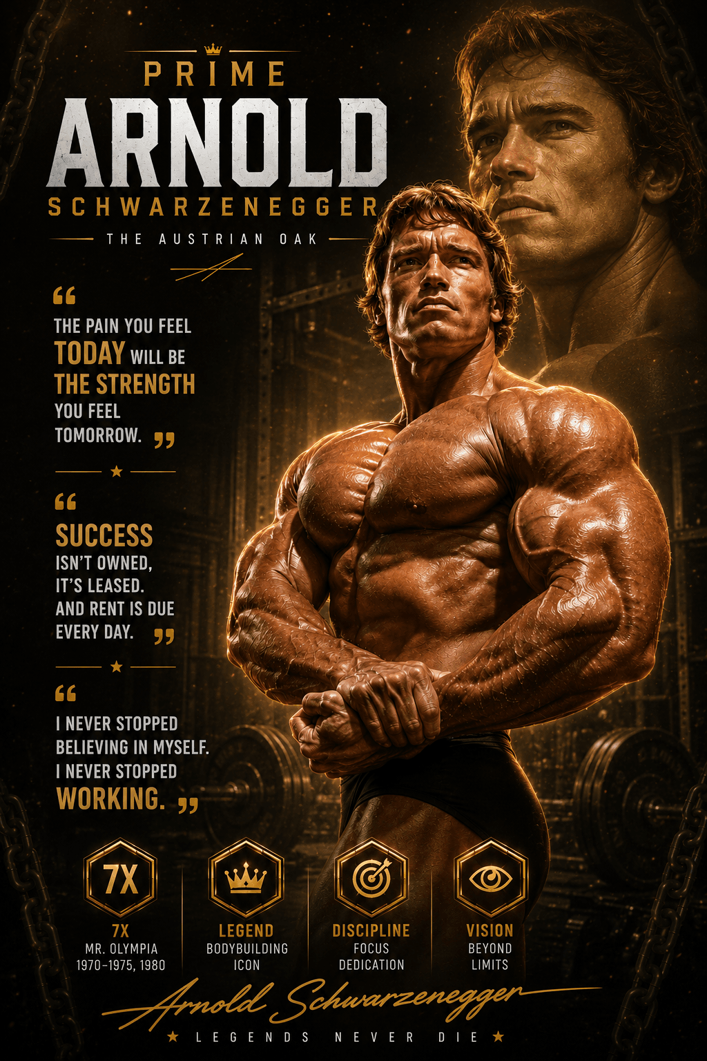 Prime Arnold Schwarzenegger Motivation 4K Poster 💪