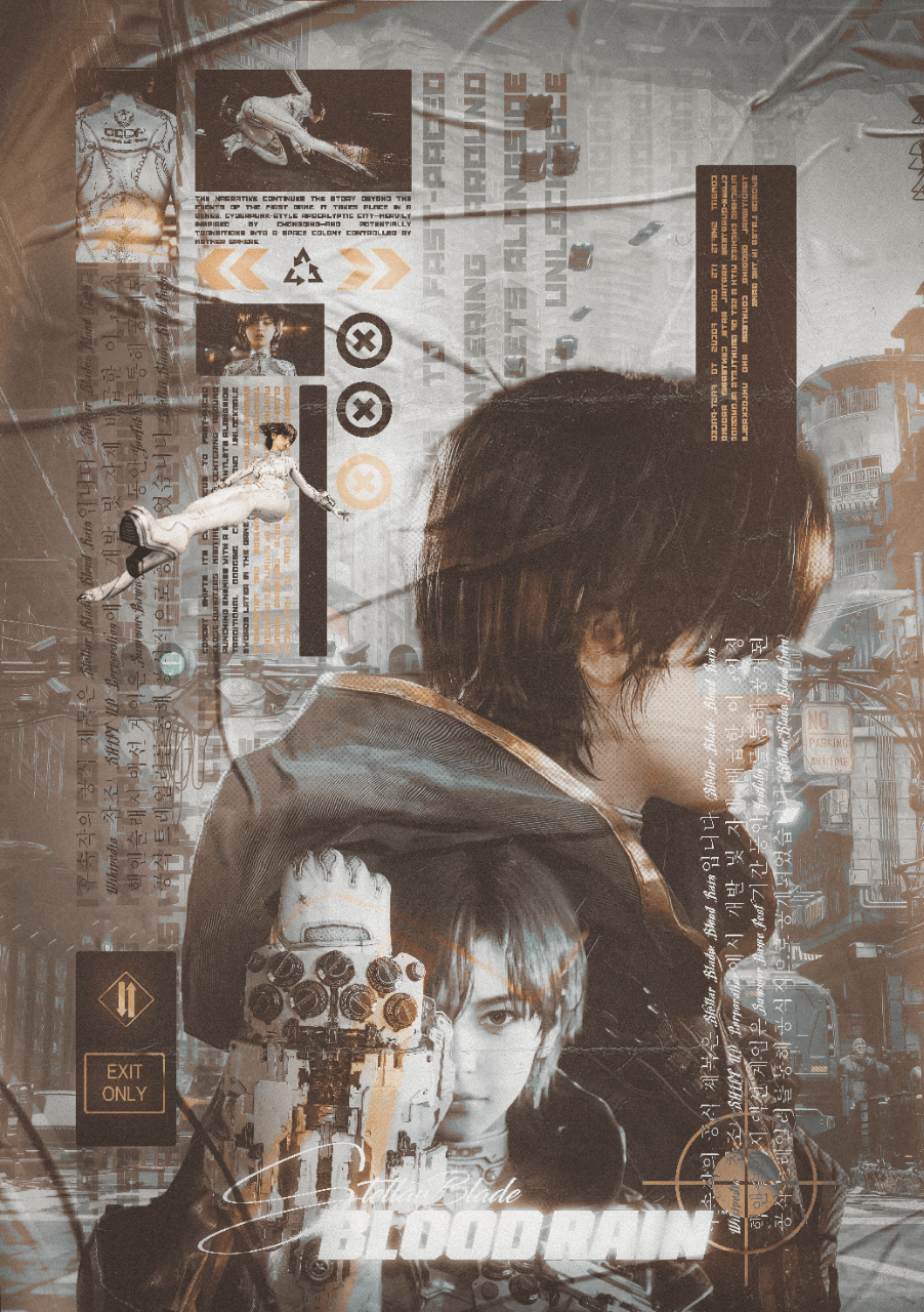 Stellar Blade Blood Rain Cyberpunk Urban Collage poster in RedBubble