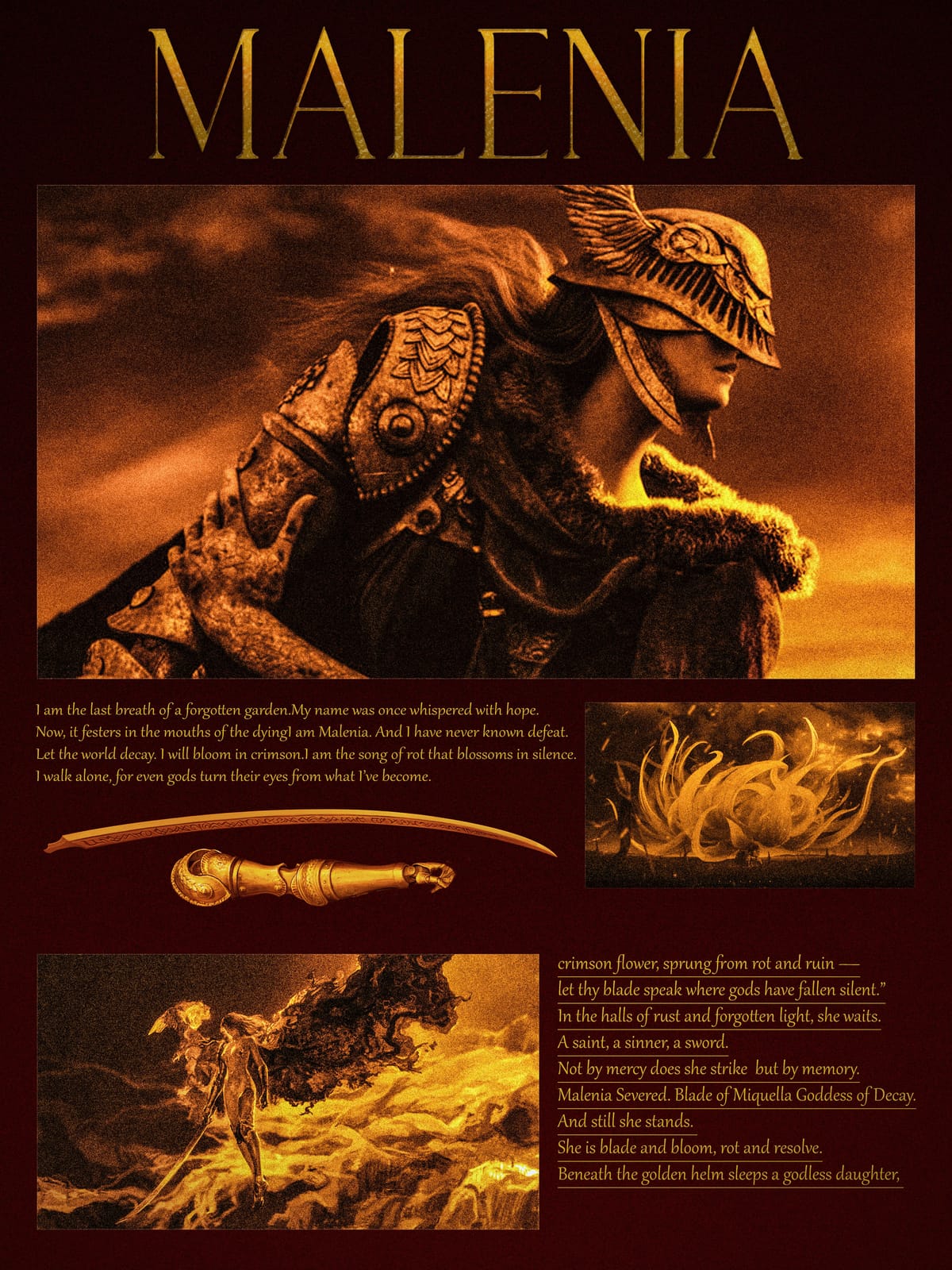 Malenia –  Inspired Poster Art | Crimson Fantasy Decay Design"