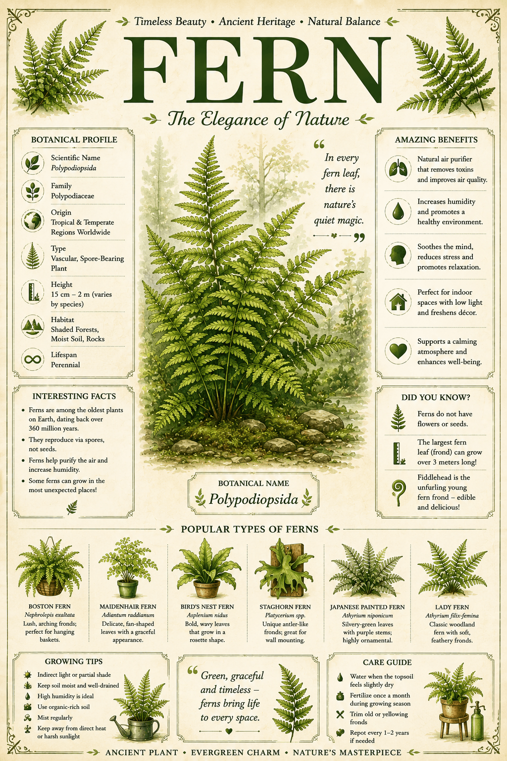Fern Botanical Poster | Vintage Leaf & Plant Infographic