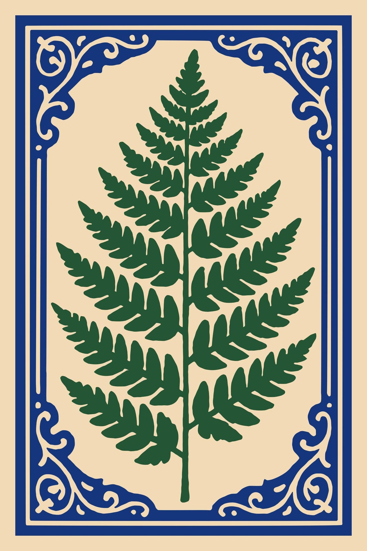 Green & Blue Fern Rococo Print: Vintage Botanical Wall Art - Etsy
