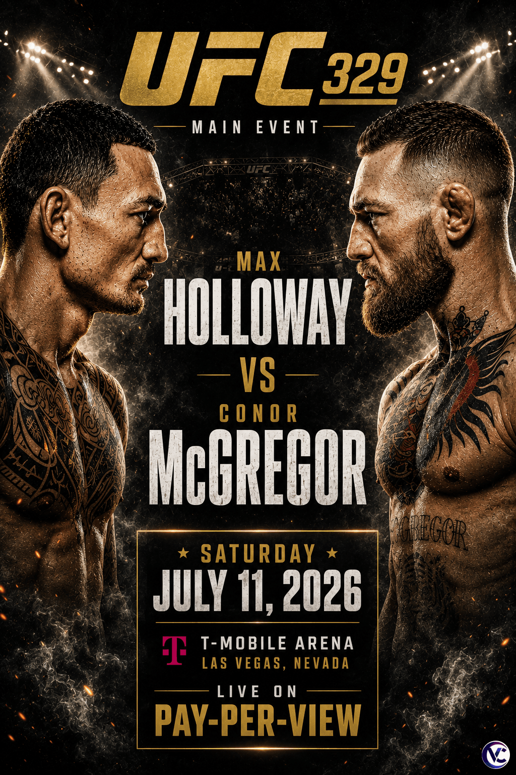 UFC 329: Max Holloway vs Conor McGregor Cinematic Dark Fight Poster!