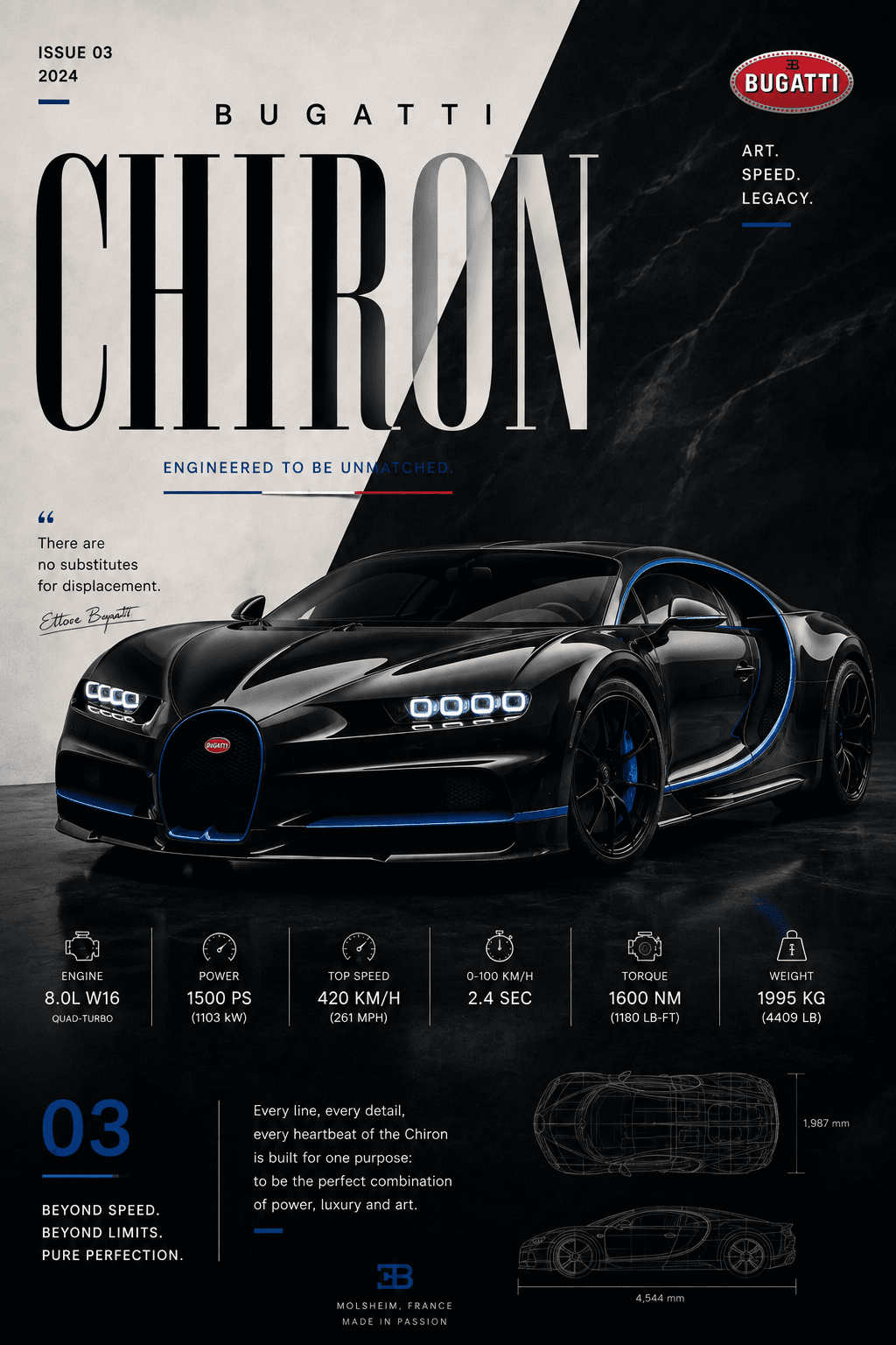 Bugatti Chiron | The Art of Speed | Luxury Supercar Poster 🖤