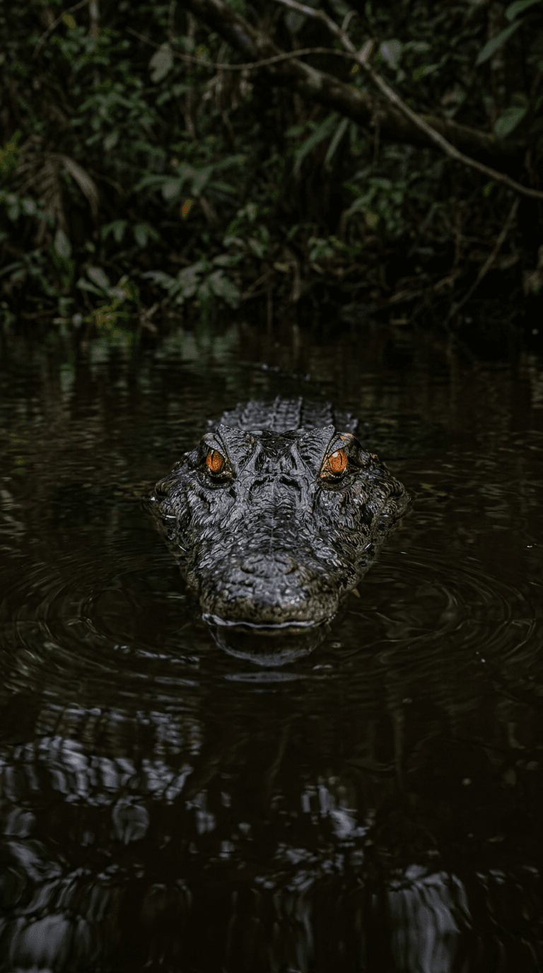 Black Caiman in Amazon Lagoon