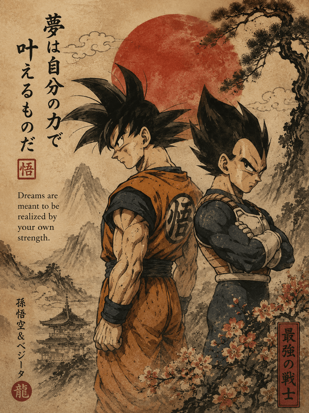 Goku & Vegeta — Warriors of Strength | Traditional Japanese Anime Art