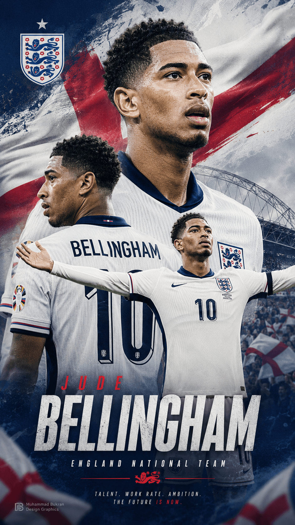 Jude Bellingham England National Team Poster | FIFA World Cup 2026 Wallpaper 4K | Football Graphic