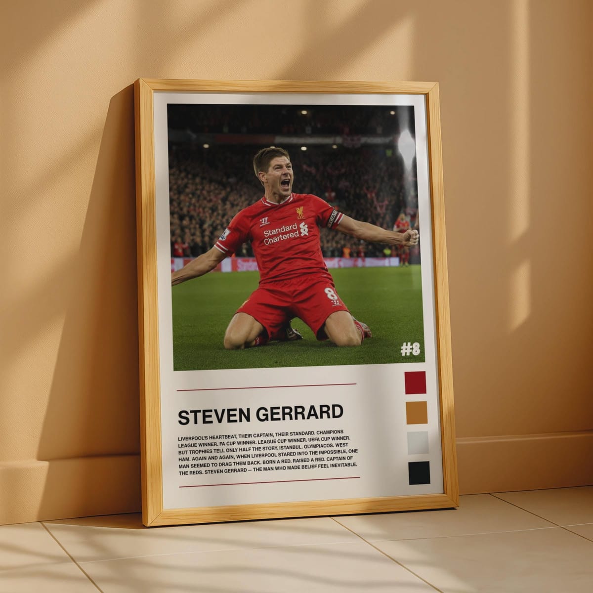 Steven Gerrard Liverpool Football Poster, Number 8 Red Kit Wall Art Print