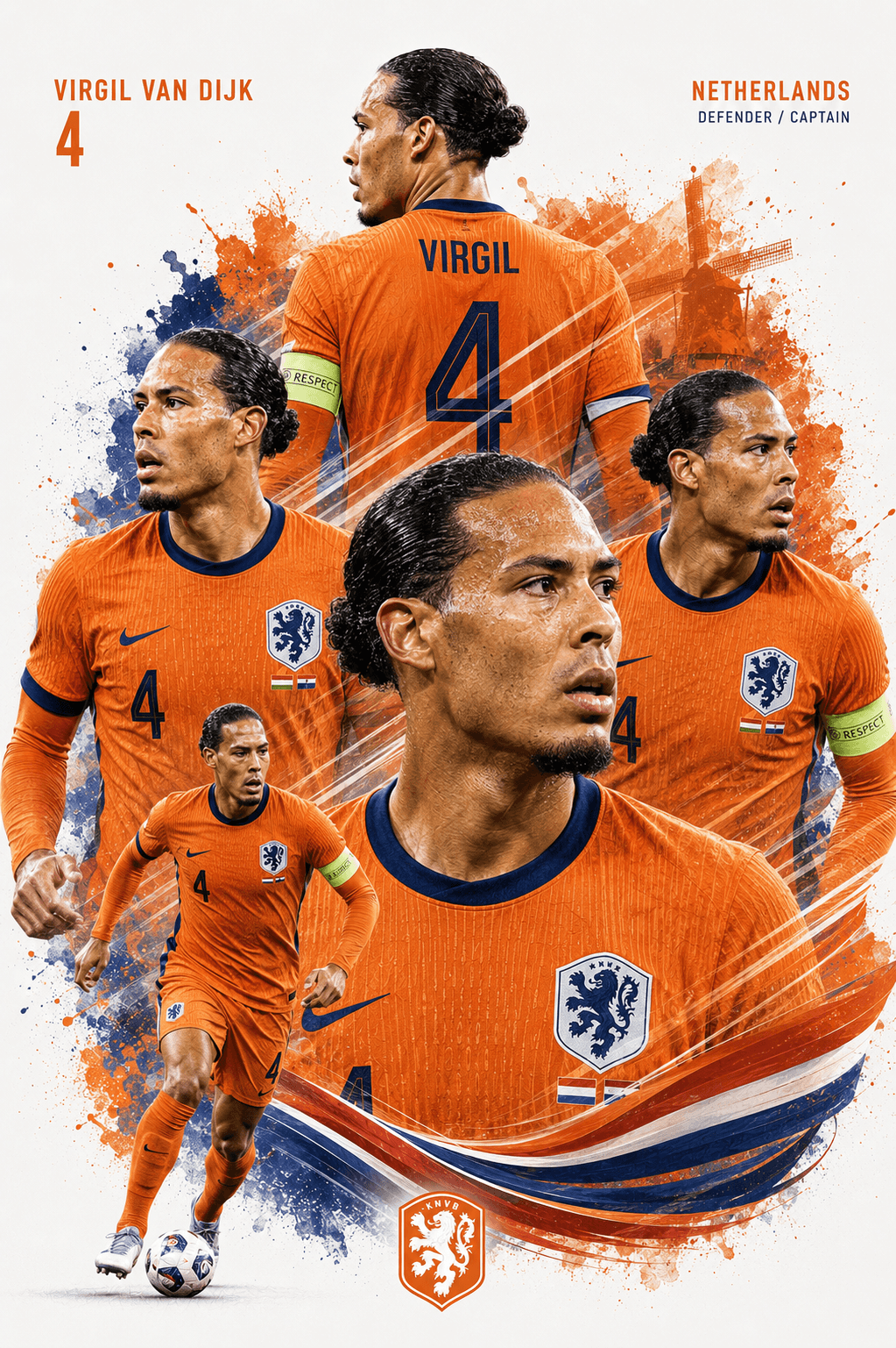 Virgil van Dijk Netherlands Wallpaper | Dutch National Team Football Poster | FIFA 2026 Art