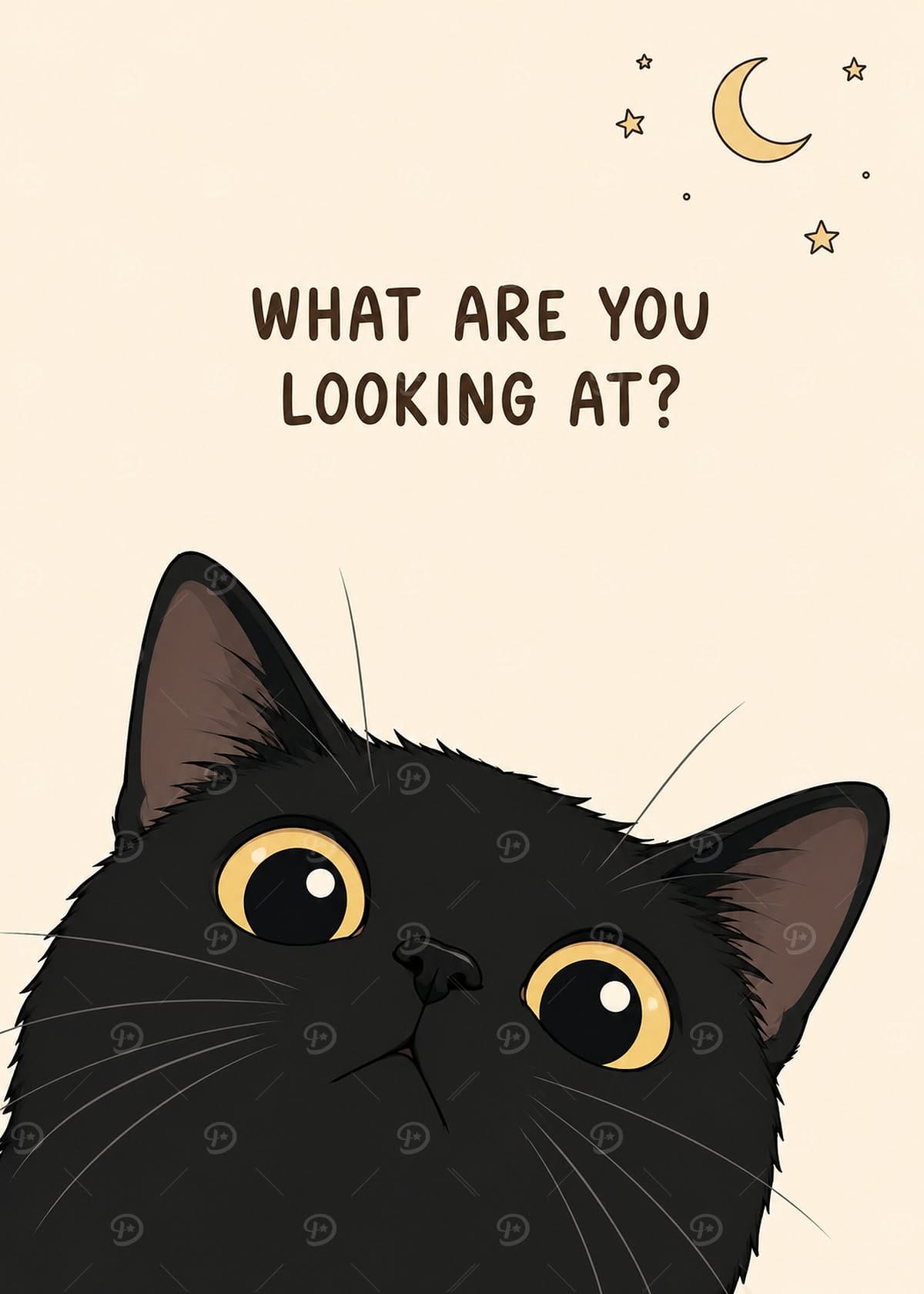Funny Black Cat Wall Art - 'What Are You Looking At?' Metal Poster