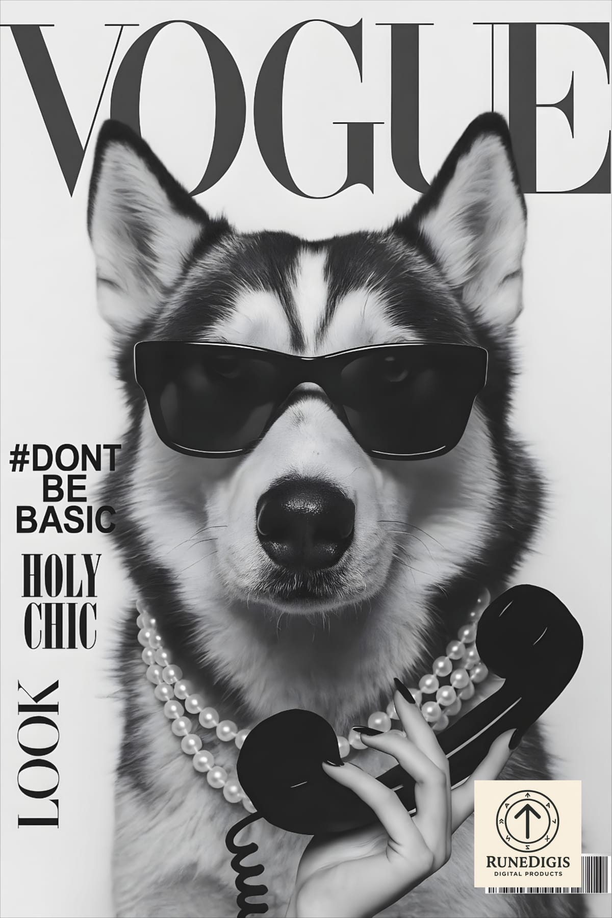 Chic Husky Vogue-Style Wall Art | Funny Dog Fashion Print | Digital Download