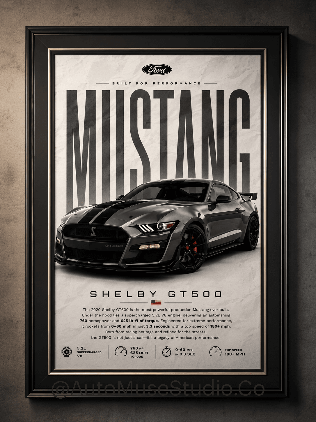 Ford Mustang Shelby GT500 Poster | Premium Car Wall Art | Printable Digital Download