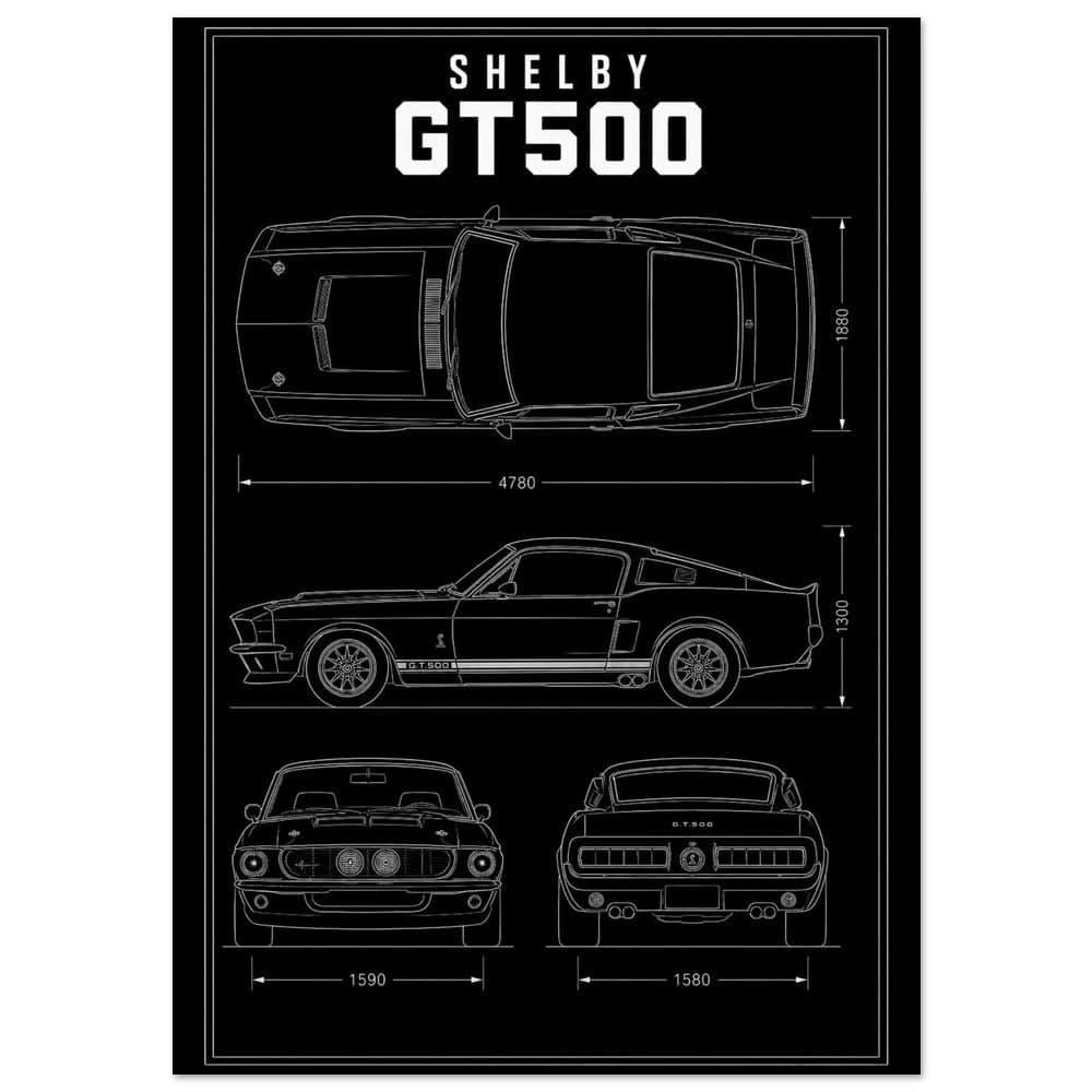Shelby GT500 1967 Blueprint Poster | Muscle Car Technical Print | Garage Wall Art