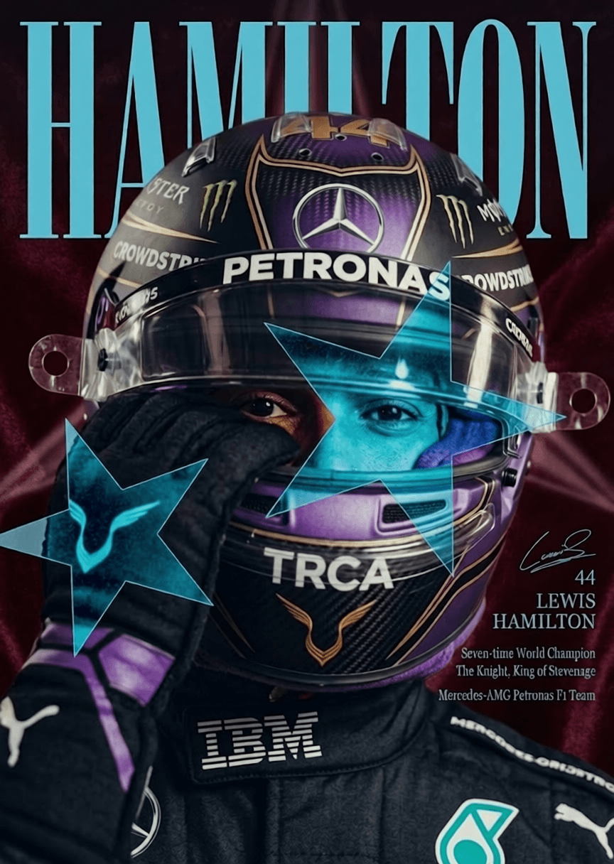 Lewis Hamilton Mercedes F1 Magazine Poster | LH44 Purple & Teal Art