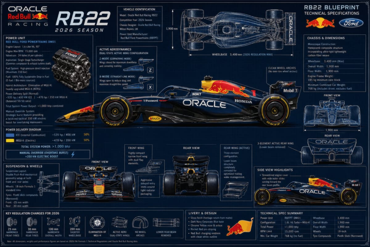 2026 Red Bull Racing RB22 Blueprint Poster | Ultimate Formula 1 Engineering Infographic